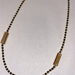 Vintage Gold and Black Rhinestone Beaded Necklace